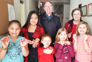 Displaying the finished product! (left to right) Priscilla, Selena, Monte, Patrick, Caroline, Annie, Izzy